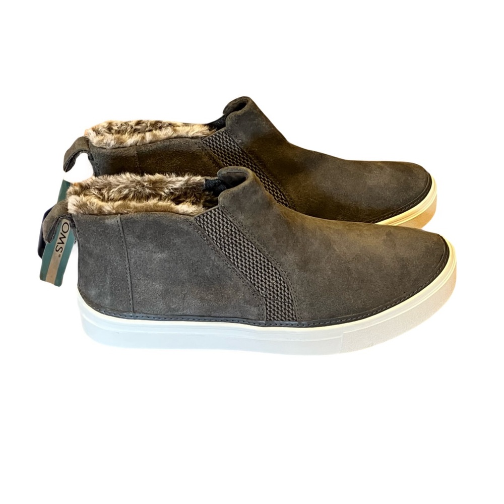 Toms Gray Suede Faux Fur Lined Slip-On Ankle Booties